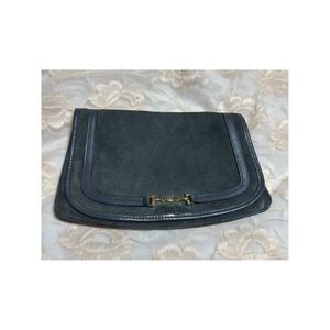 Vintage Miller Rhoads Suede Leather Clutch Handbag Gold Bit Detail Made In Italy